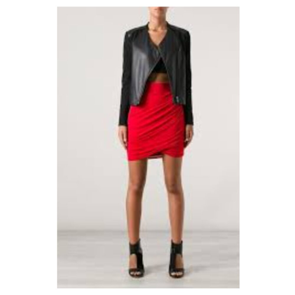 Helmut Lang Modal Wool Asymmetric Twist Stretchy Jersey Mini Tube Skirt M Red